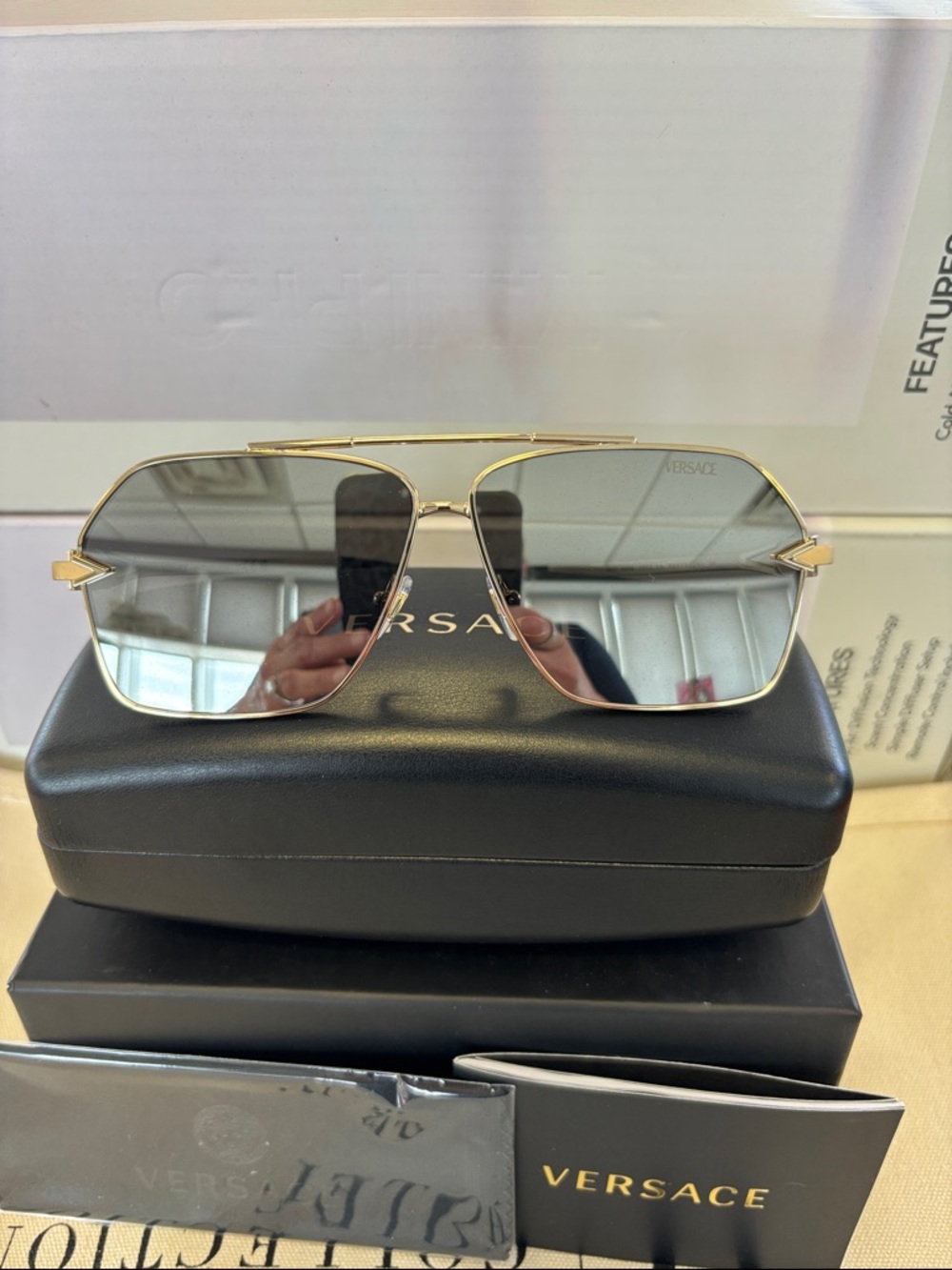 Versace Gold Aviator Sunglasses with Gray Lenses